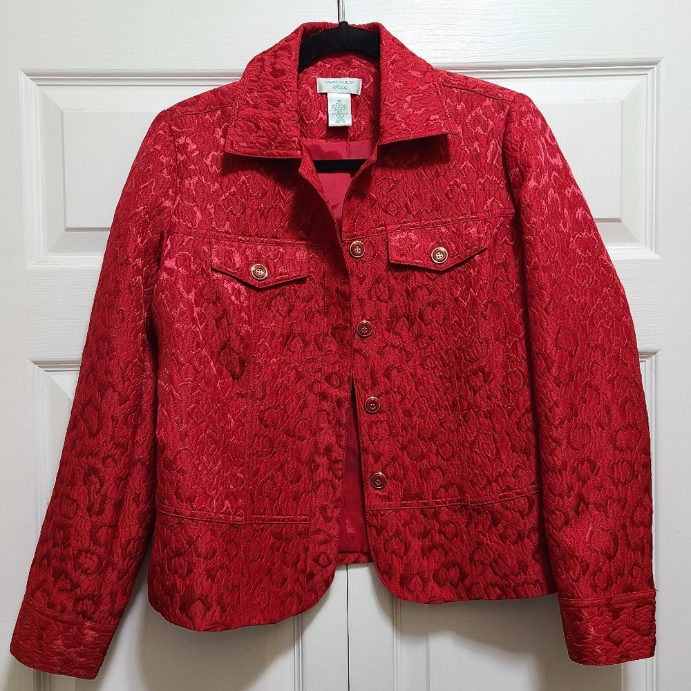 Laura Ashley Animal Print Glossy Red Jacket Petite Small